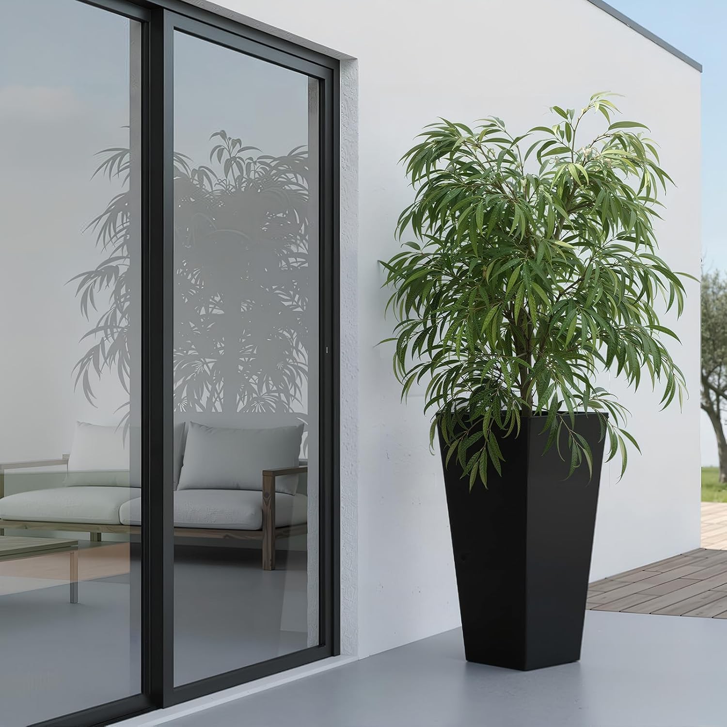 2PCS Black 30"Tall Square Planters Detachable Tray Patio Garden Tree Flower Pots gallery