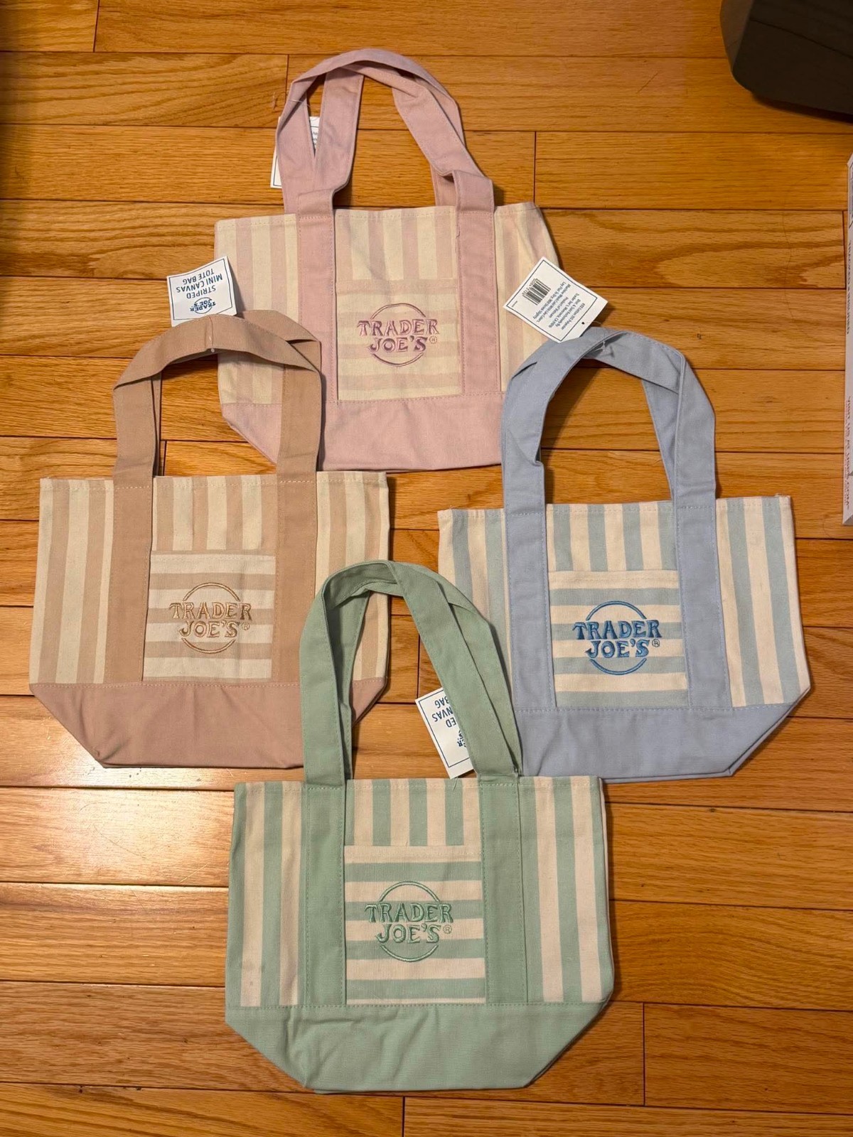 Trader Joe’s Mini Pastel Stripe Canvas Tote Bag Limited Edition Set Of 4 gallery
