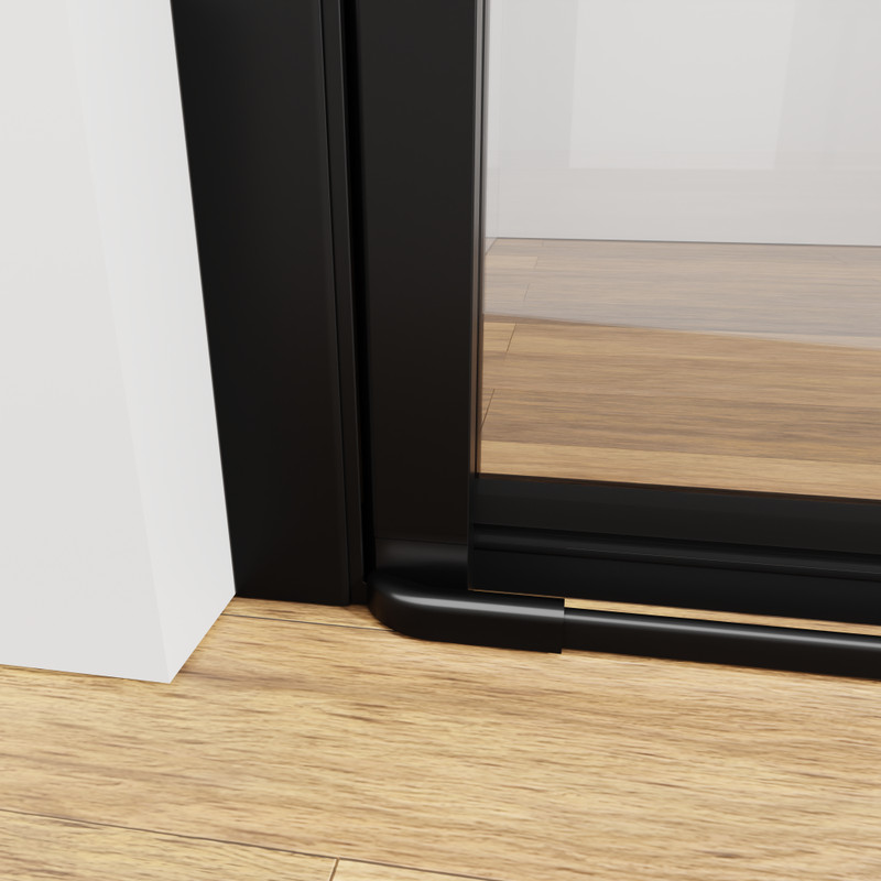 Semi Frameless Folding Shower Door Matte Black Reversible Installation gallery