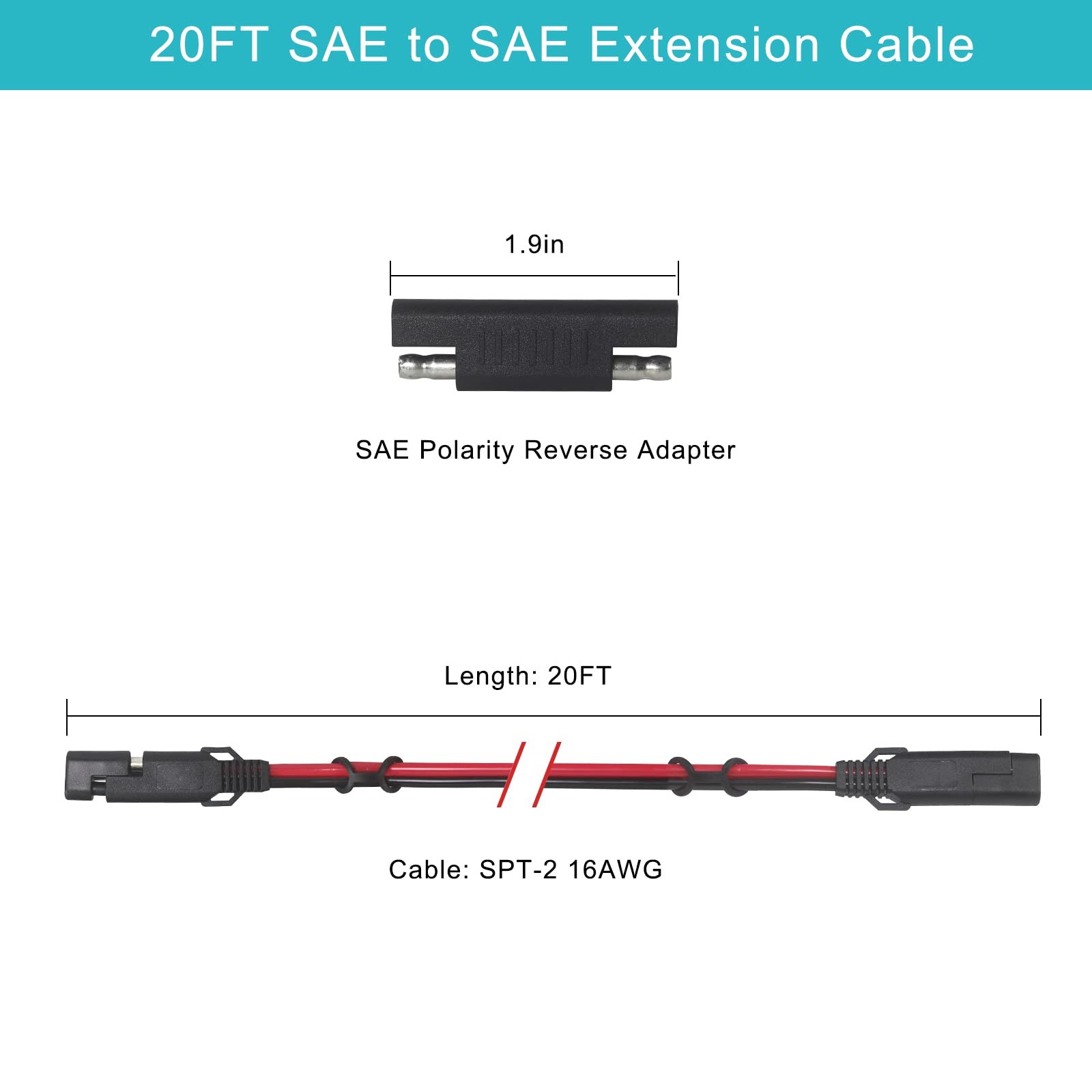 SAE To SAE Extension Cable 16AWG 20FT Battery Charger Quick Connect Wire Cord gallery