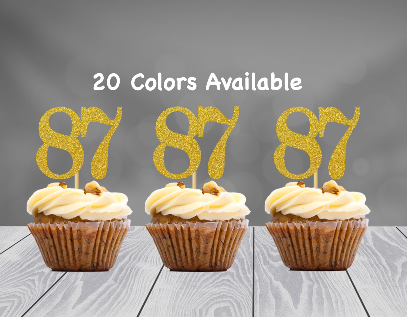 87th Birthday Cupcake Toppers Party Decorations (SET of 12) 20 Colors Available gallery