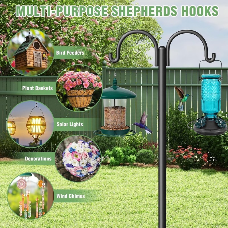 Double Shepherds Hooks for Outdoor Adjustable Bird Feeder Pole With 5-Prong Base gallery