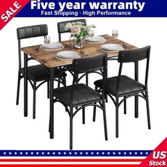 🔥Dining Table Set for 4 Kitchen Table and Chairs Metal and Wood Upholstered Cha