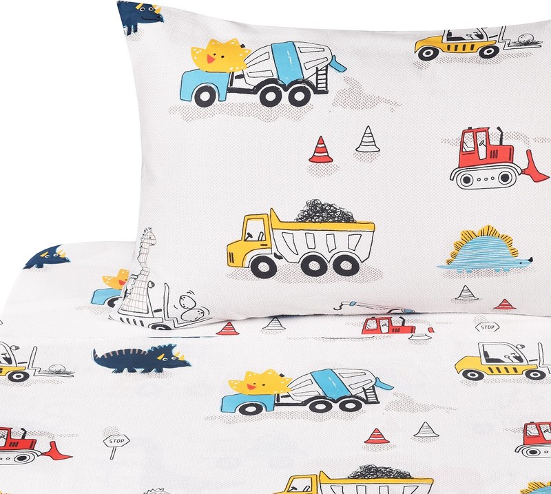 Dinosaur Construction Work Digger Cars Vehicle Cute Cozy Fun Twin Sheet Set f... gallery