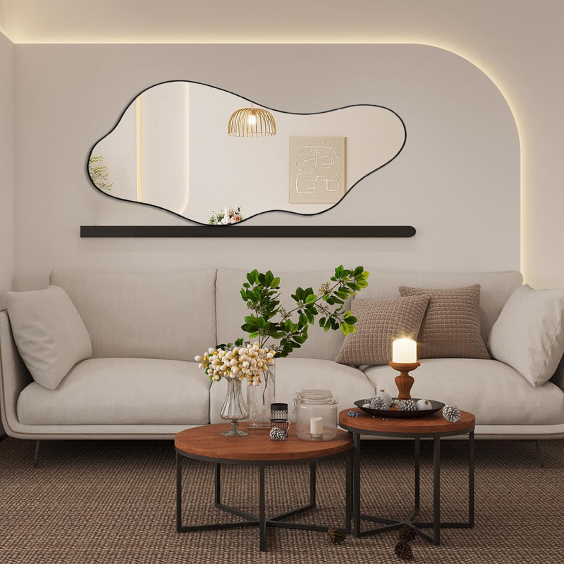 Irregular Frameless Mirror, 47.2"x21.6" Asymmetrical Aesthetic Wall Mirrors gallery