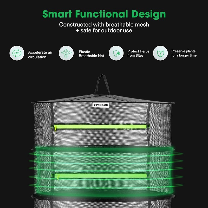 1-Pack 4-Layer Mesh Drying Rack Hanging Design w/ Green Zippers for Dehydrating gallery