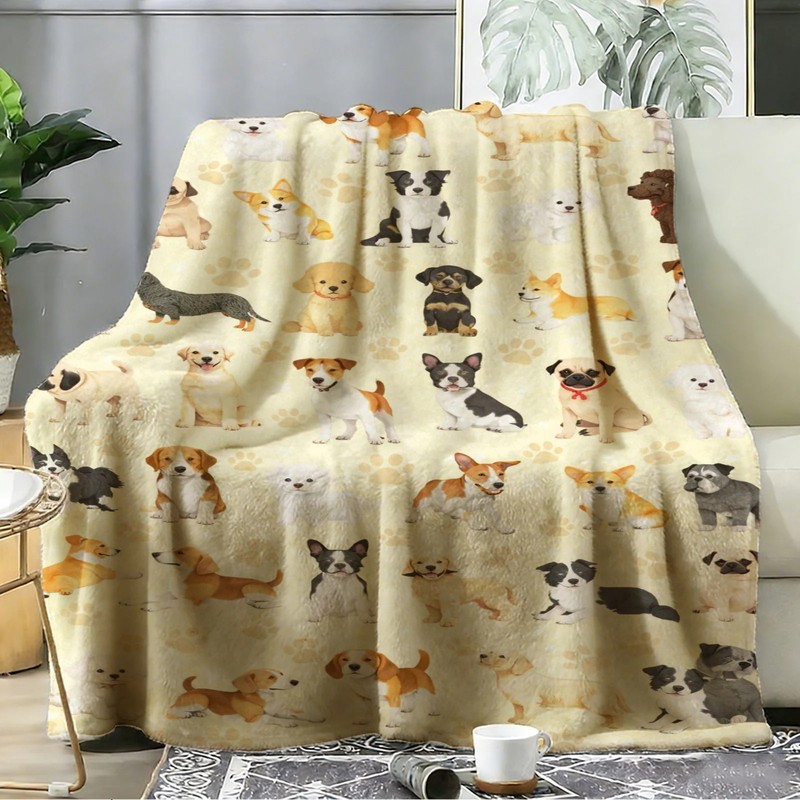 Dog Pattern Flannel Blanket Soft Cozy Tapestry Napping Travel Use gallery