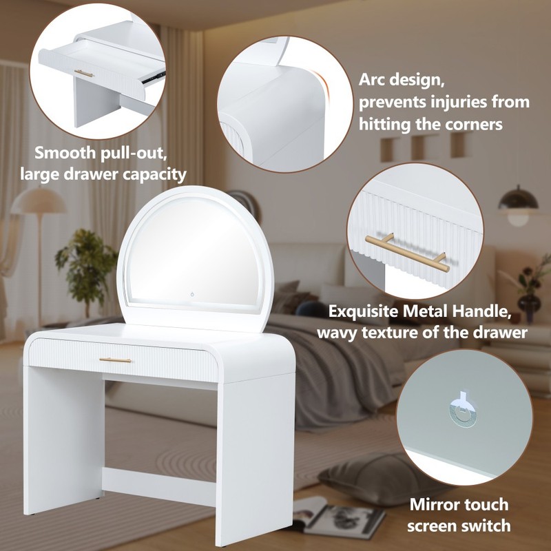 Makeup Vanity with Mirror Touchscreen-Controlled Lighted Mirror With Drawers gallery