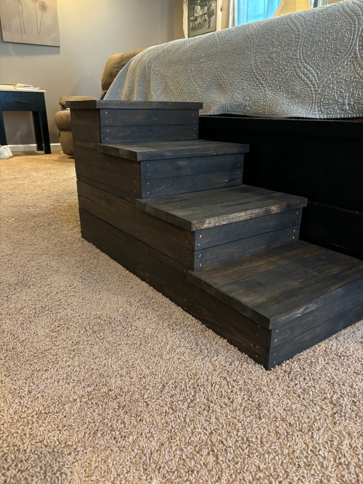Rustic Dark Walnut Wooden Pet Stairs – 4 Step Dog & Cat Ramp for Bed or Couch gallery