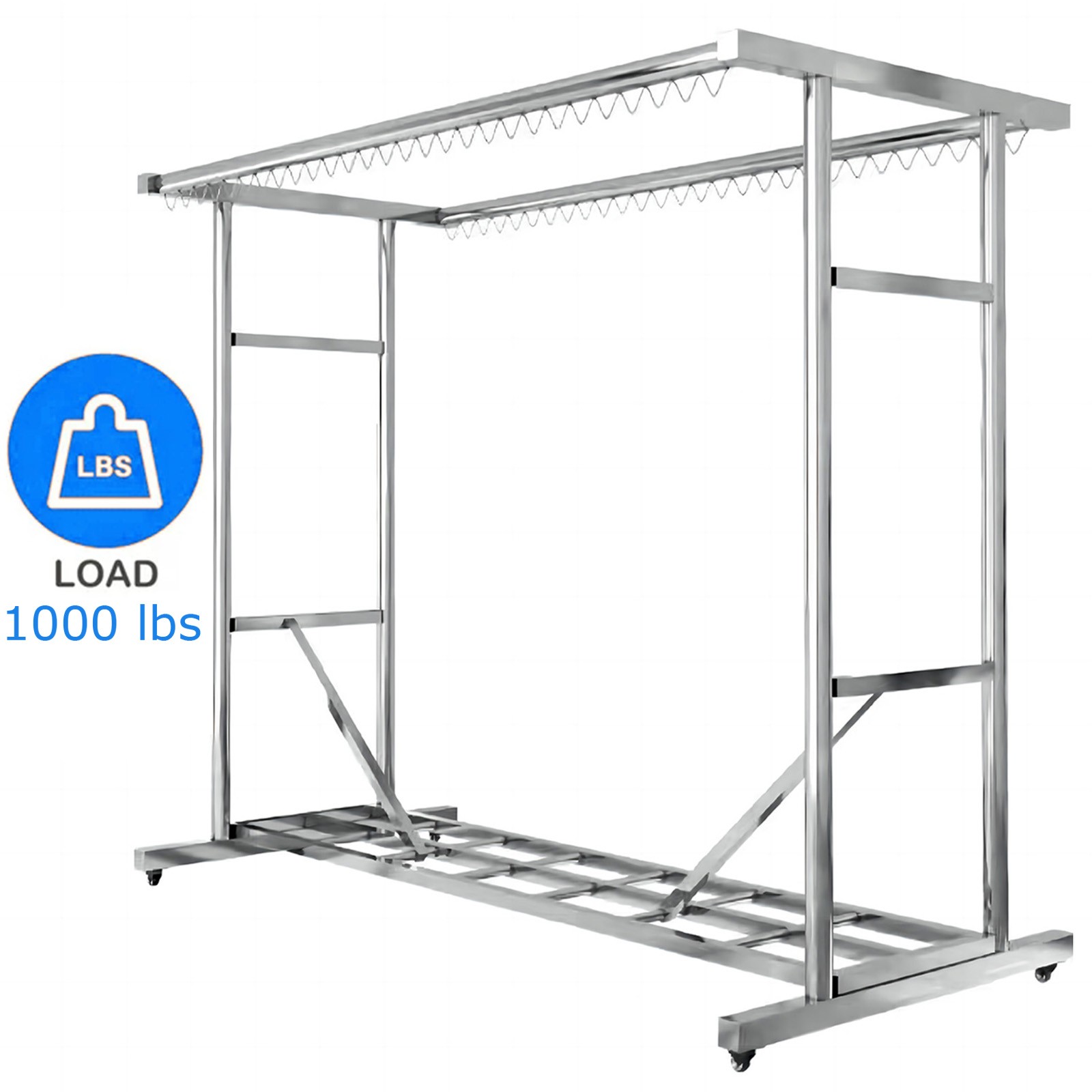 1000LBS Double Heavy Duty Rolling Clothing Garment Rack with Shelves & Hooks XXL gallery
