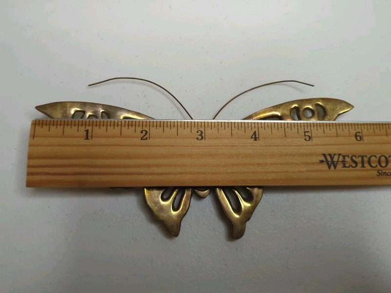 Vintage MCM Solid Brass Butterfly Wall Plaque Decor Lot Of 2 Wings Open Closed gallery
