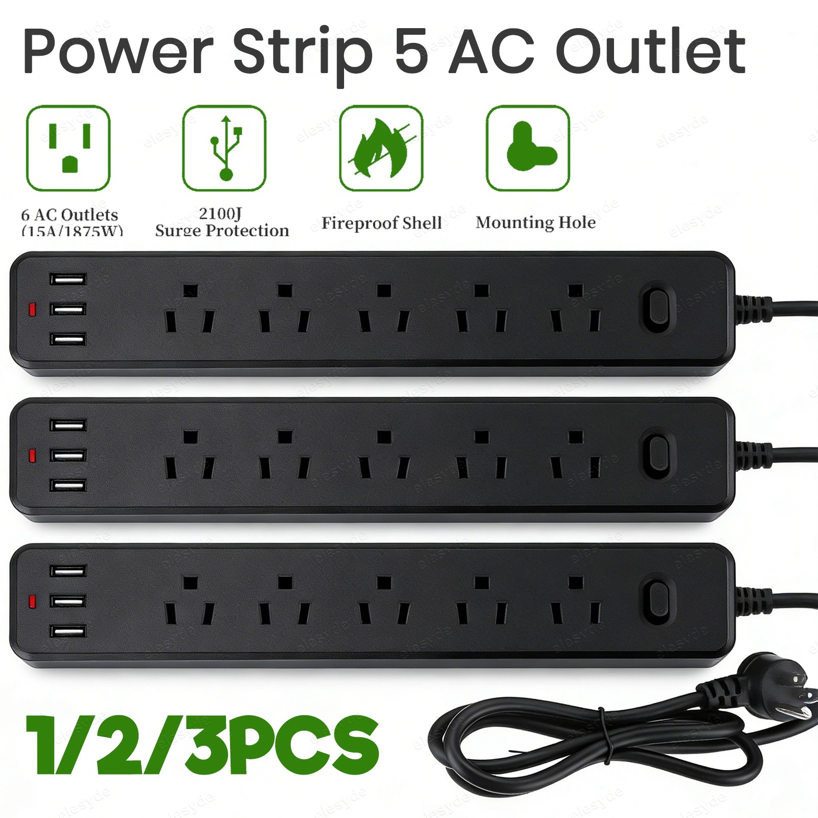 Multi Outlet Wall Mountable USB Surge Protector Power Strip with USB Ports Plugs gallery