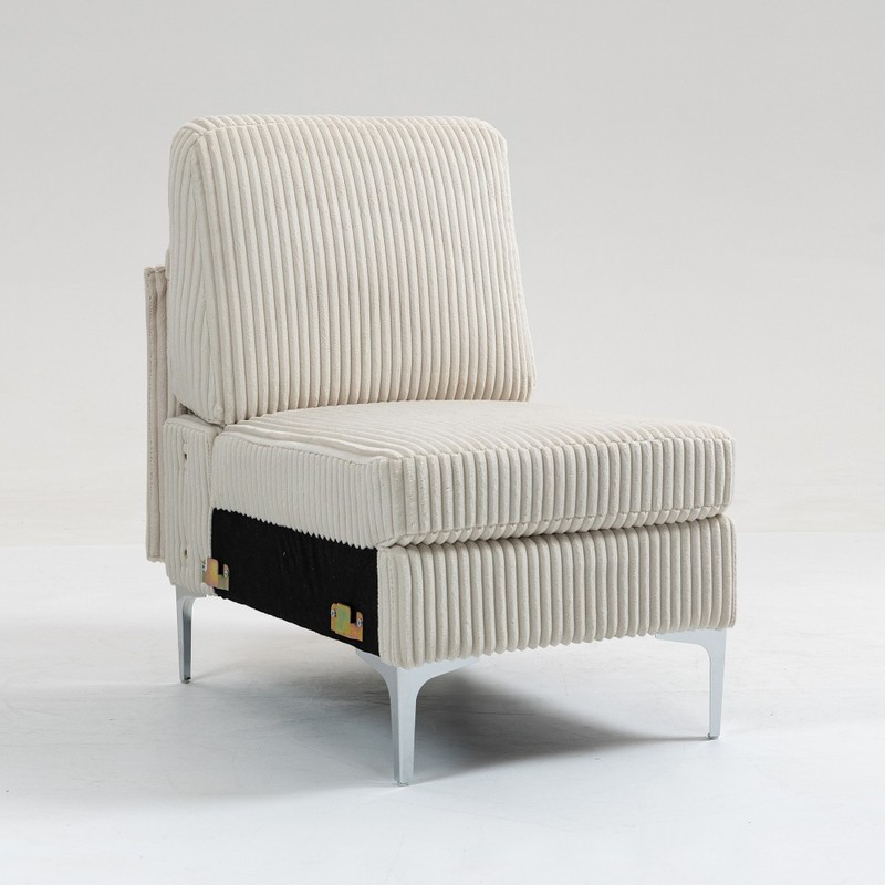 Single Modular Armless Sofa Chair w/ Back Cushion, Corduroy Beige Sectional Seat gallery