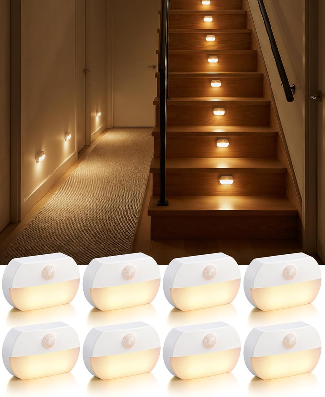 8 Pack Battery Motion Sensor Stair Lights, Indoor Hallway Light, Wireless Step gallery
