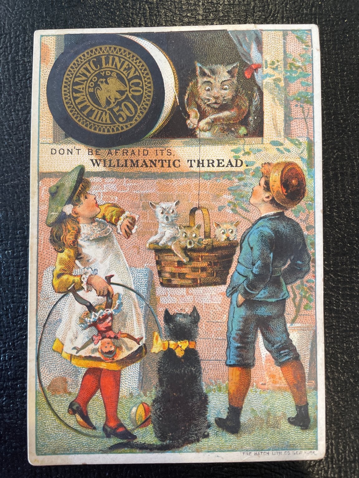 Willimantic Thread Advertising Trade Card Children Cats Kittens Dogs gallery