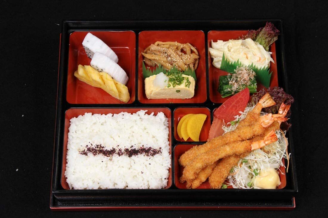 Plastic Bento Box Lacquered 6 Compartment 11.75x9.5 inch Made in Japan 1594 gallery
