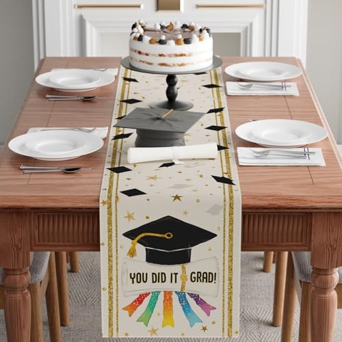 You Did it Grad Graduation Cap Diploma Stars Table Table Runner 13x48 Inch gallery