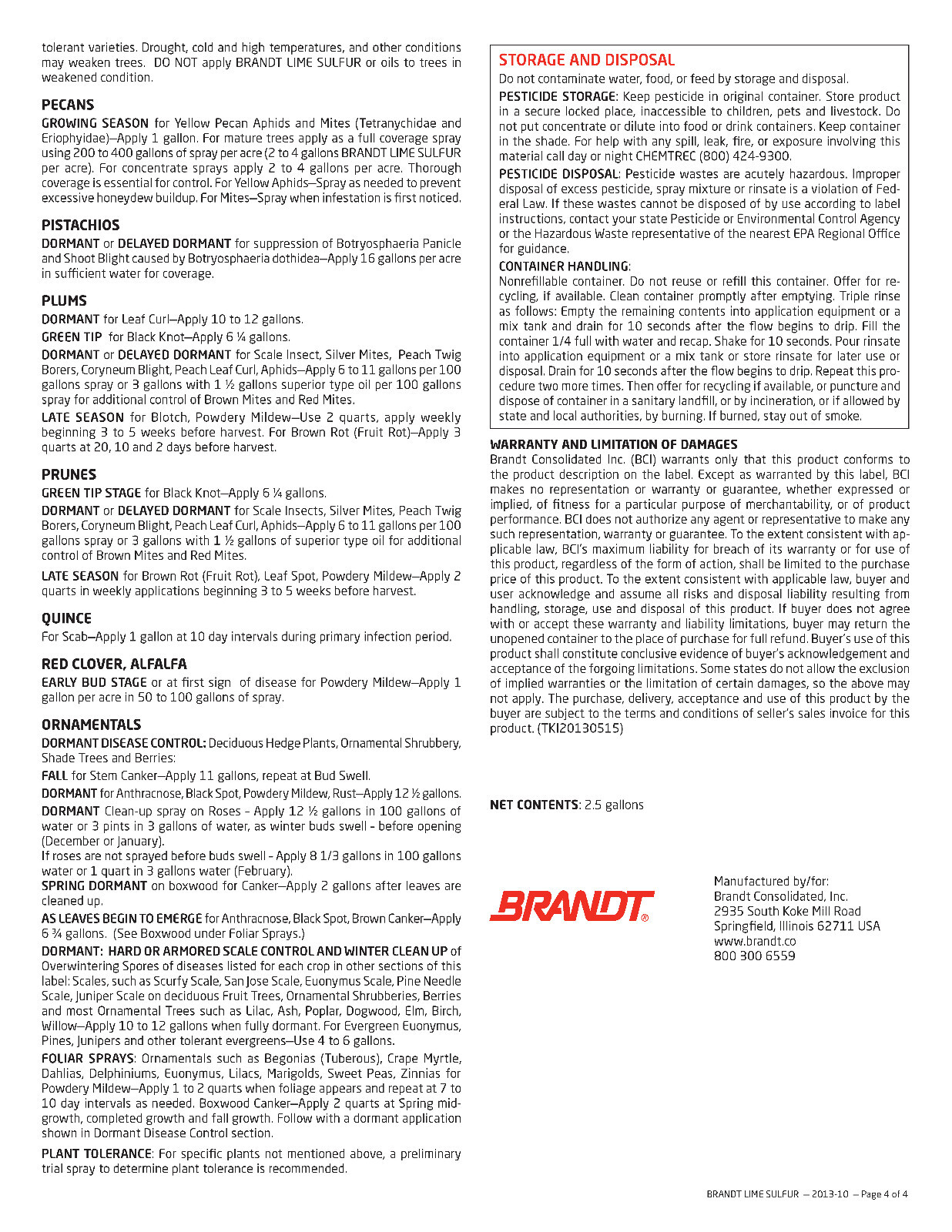 Lime Sulfur 29% Calcium Polysulfide Concentrate Brandt Brand gallery