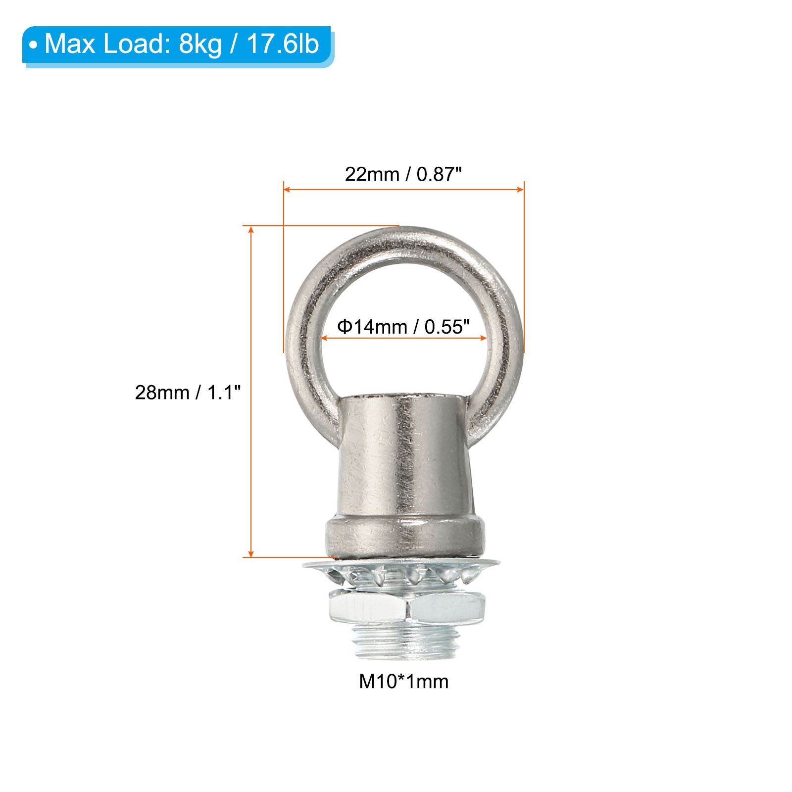 3set 8kg M10 Thread Lifting Eye Nut Female Loop Holder Hook Ring Nickle Color gallery