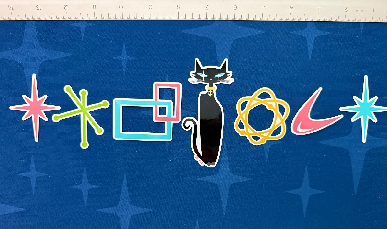 Retro Atomic Mid Century Symbol Vinyl Stickers Starburst Atom Black Cat gallery