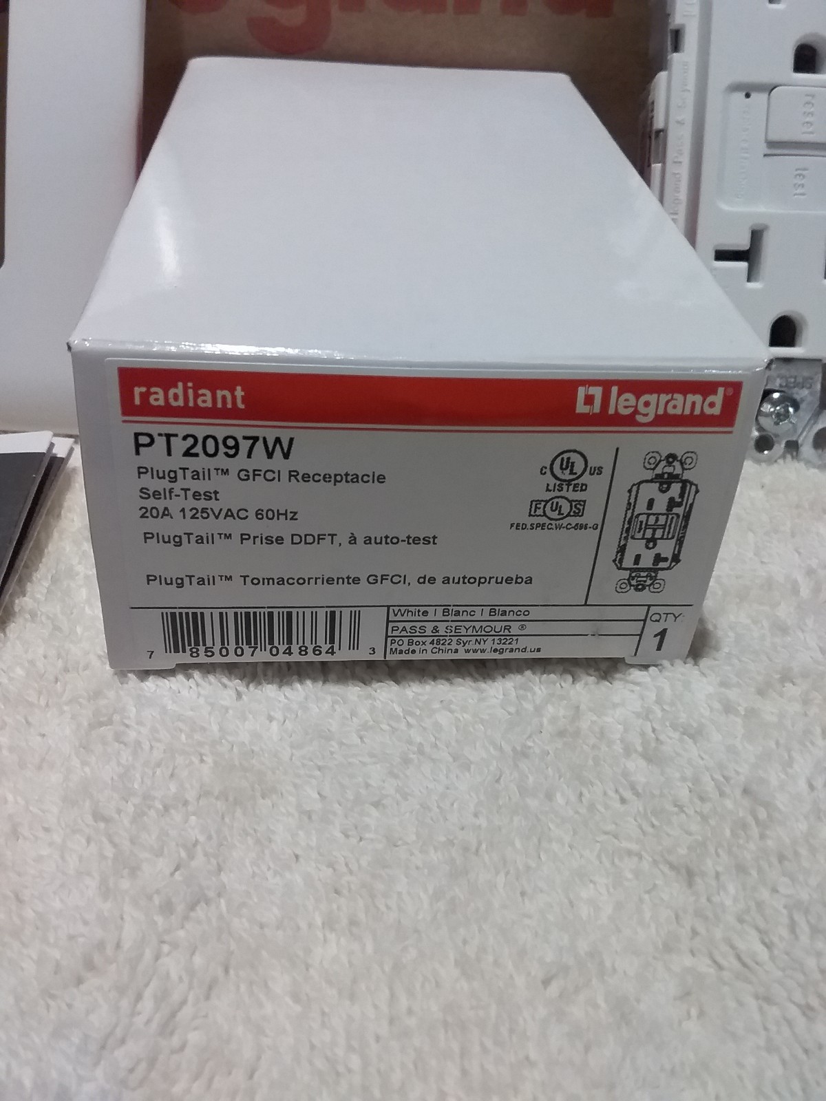 Legrand Radiant PT2097W GFCI Receptacle 20A 125Vac 60Hz Box Of 10 gallery