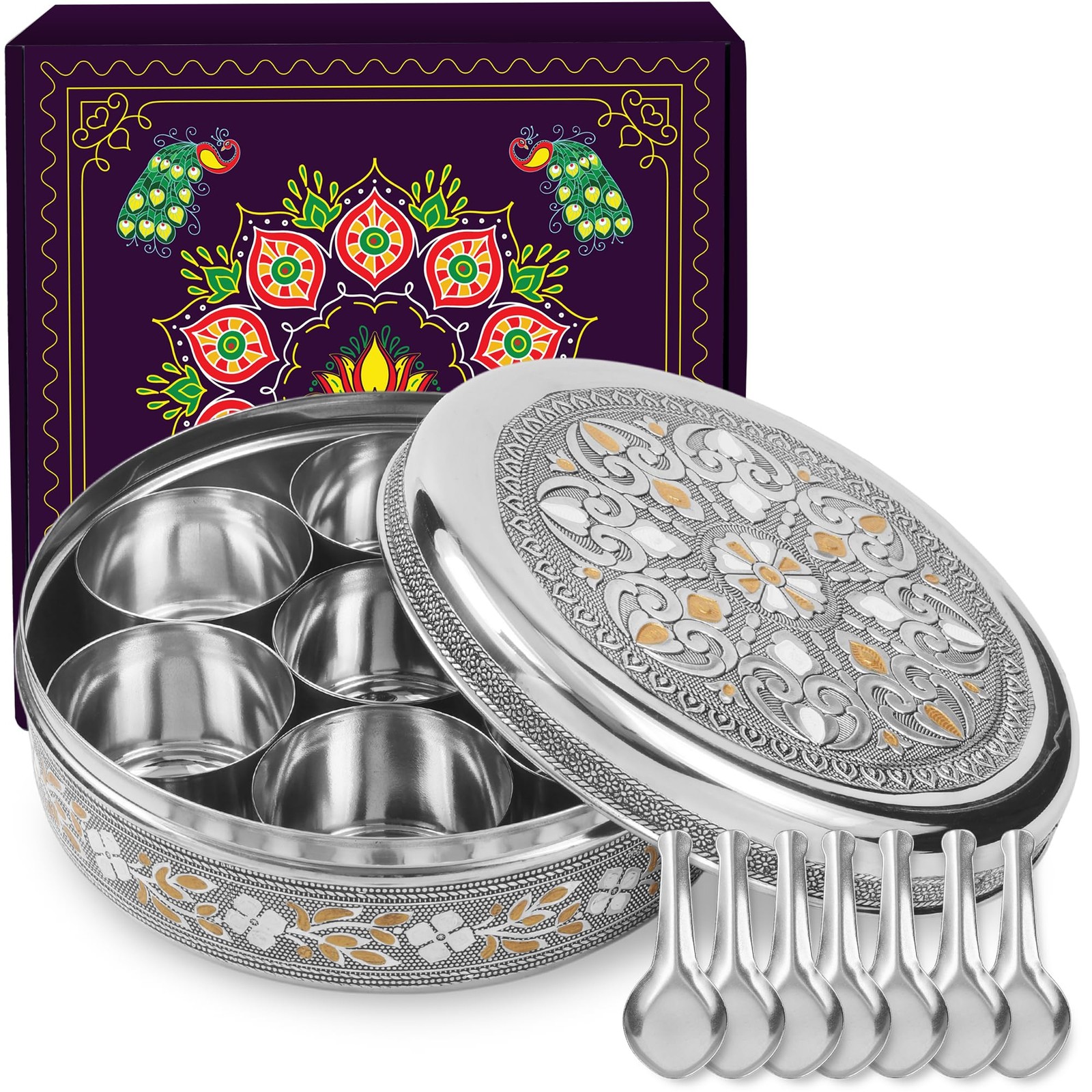 Designer Spice Box, 7 Spice Jars, Holds 7 Spices, Steel Spice Container with ... gallery