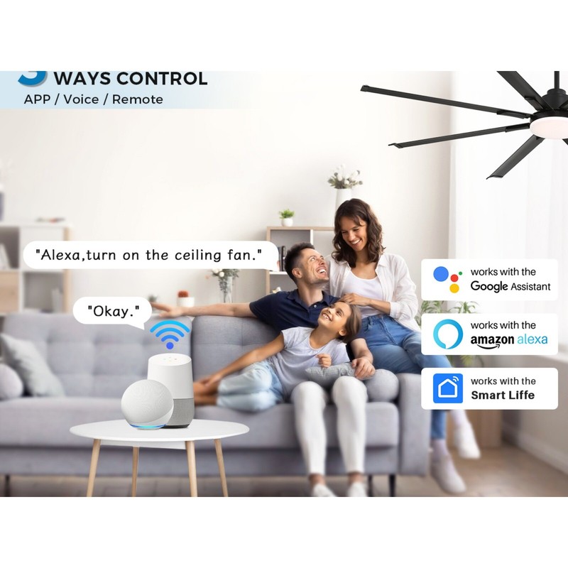 Sofucor 72'' Large Smart 8 Blades Ceiling Fan LED Light Remote Control Timer APP gallery