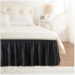 Adjustable Elastic Dust Ruffle for Queen Beds, Black
