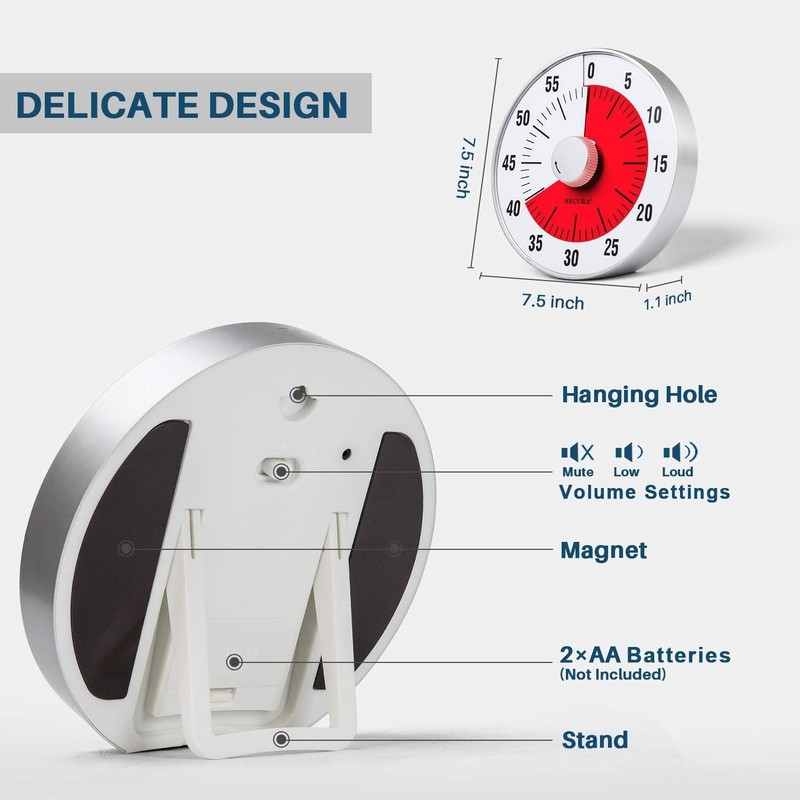 Secura 7.5-inch Visual Countdown 60-Minute Kitchen Timer, Time Management, NEW gallery
