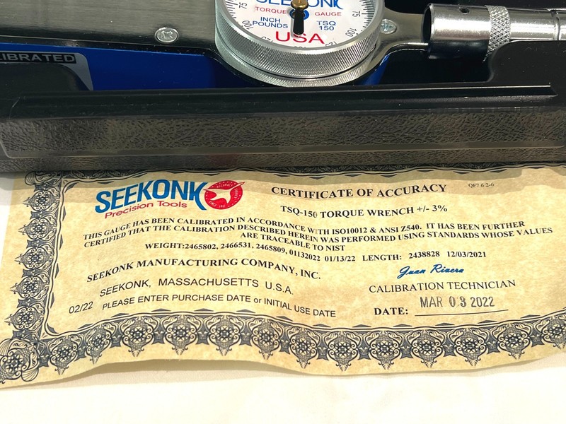 Seekonk TSQ-150 Rigid Frame Dial Torque Wrench 3/8" 0-150 in-lbs w/ Case & NIST gallery