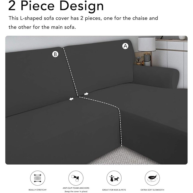 Super Stretch L Shape Sectional Couch Covers Non Slip Elastic Fabric Easy Care gallery