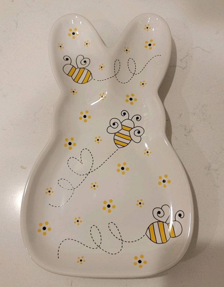 Temptations By Tara Special Edition Bee Flower Patterned Bunny Spoon Rest 8x4.5