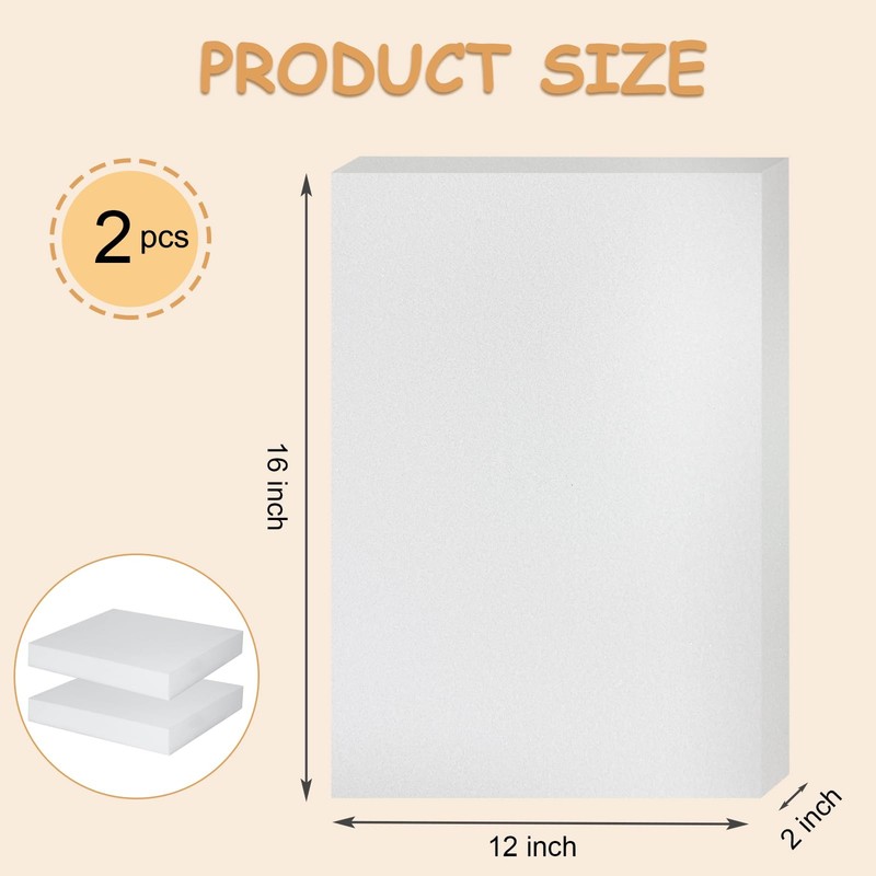 2 PCS Polyurethane High Density Cushion Foam Seat Replacement 16x12x2 Inch gallery