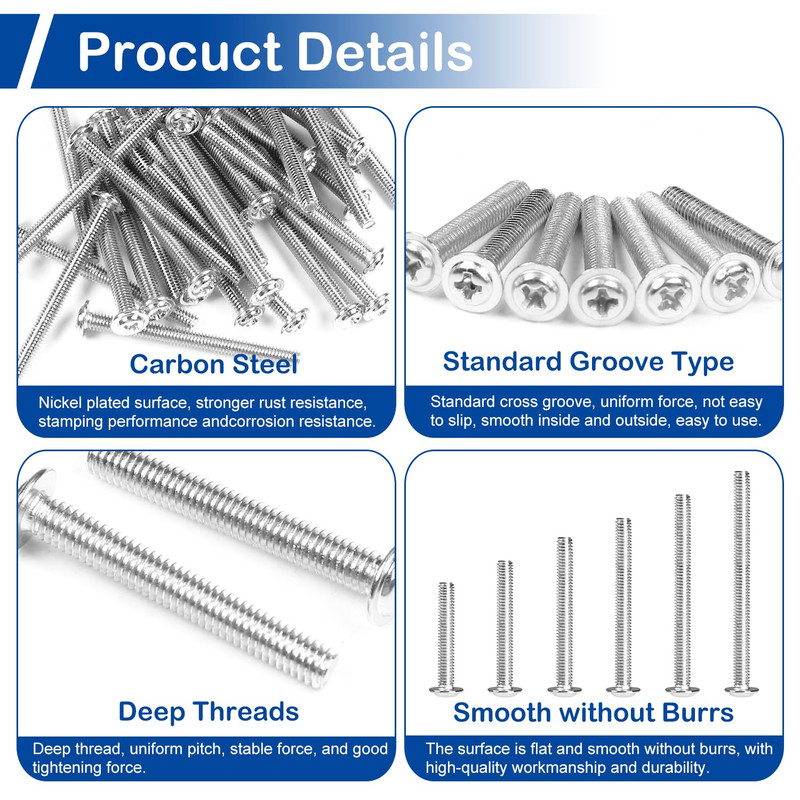 125Pcs Cabinet Pulls Knobs Screws, M4 Machine Screws Assortment Kit, M4X25/30/35 gallery