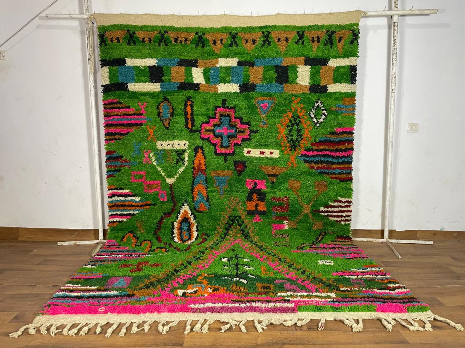 Moroccan Berber Rug Handmade - Green Wool Carpet, Bohemian Tribal Geometric 8x10 gallery