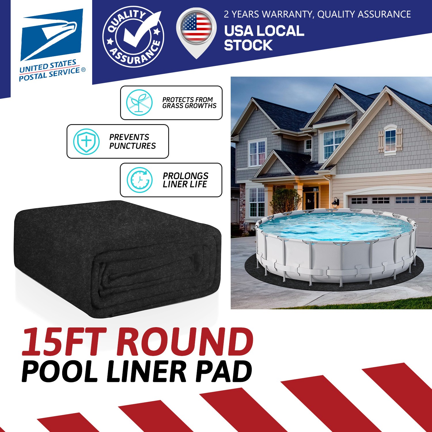 15 FT Round Pool Liner Pad For Above Ground Pools Durable Under Pool Mat Black gallery