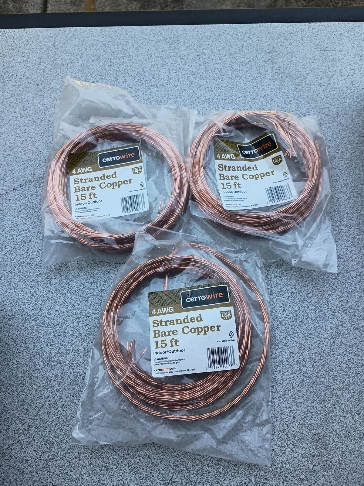 (3) Rolls 15' BARE COPPER STRANDED 4AWG WIRE INDOOR/OUTDOOR CABLE gallery