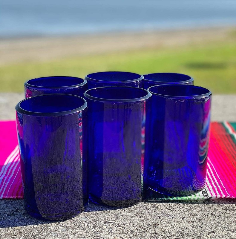 Hand Blown Mexican Drinking Glasses – Set of 6 Cobalt Water Glasses (14 oz each) gallery