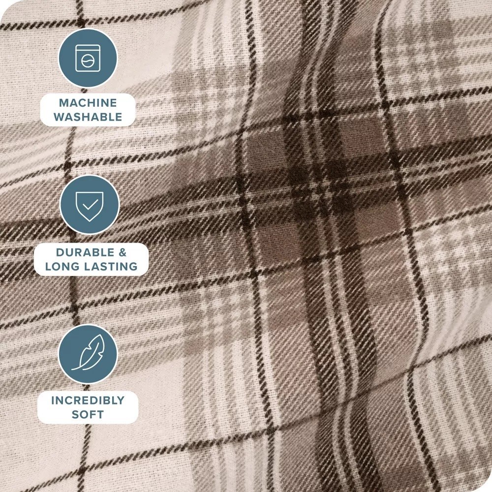 Bare Home Chesapeake Plaid Neutral Brown Full Size Flat Sheet ONLY 81 x 96 NWOT gallery