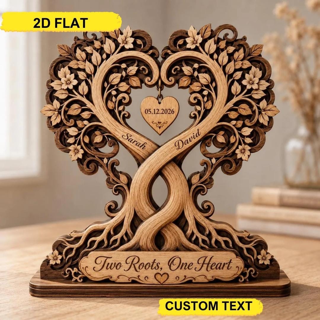 Personalized Couple Heart Tree Wooden Block, Custom Anniversary Keepsake Decor gallery