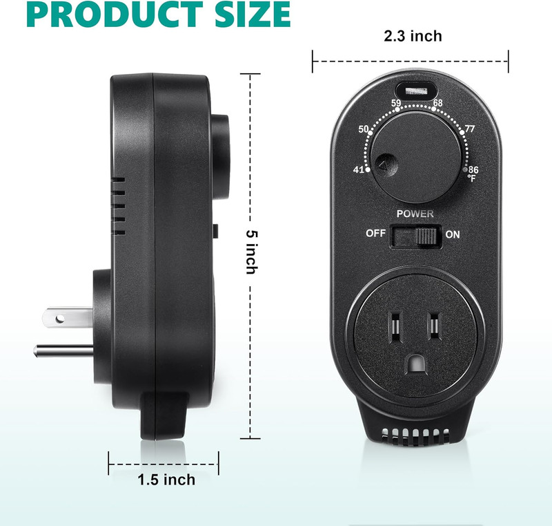Adjustable Thermostat, Plug in Heating and Cooling Thermostat Controlled Outlet, gallery