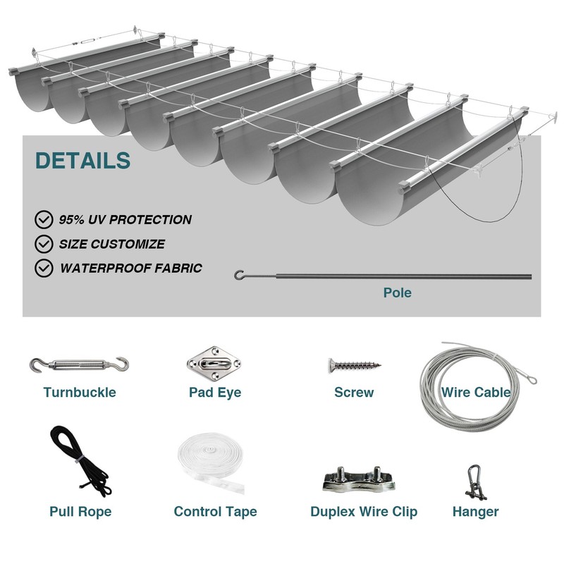 ECOOPTS Gray Waterproof Retractable Pergola Replacement Shade Cover Wave Sail gallery