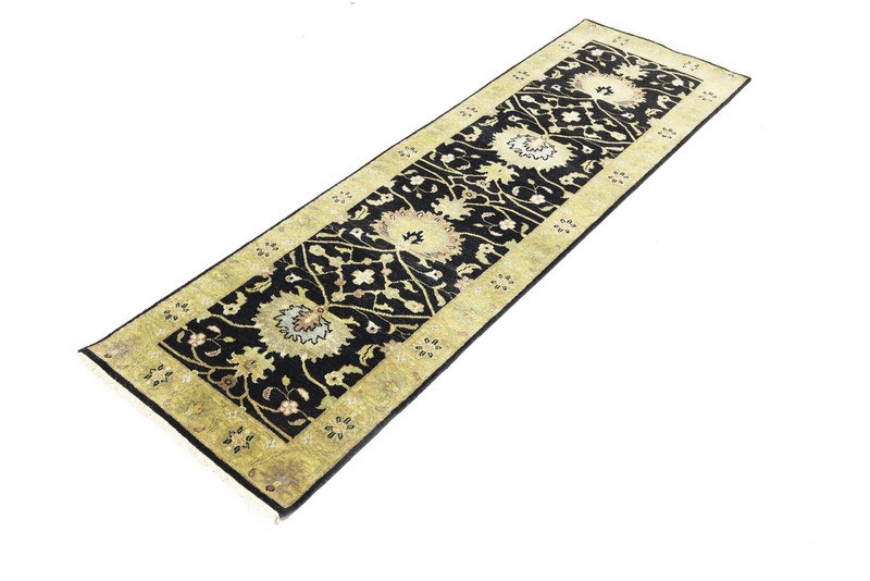 Hand-Knotted Oushak Oriental Wool Runner Rug Floral Black Carpet 2'5x7'11 ft gallery