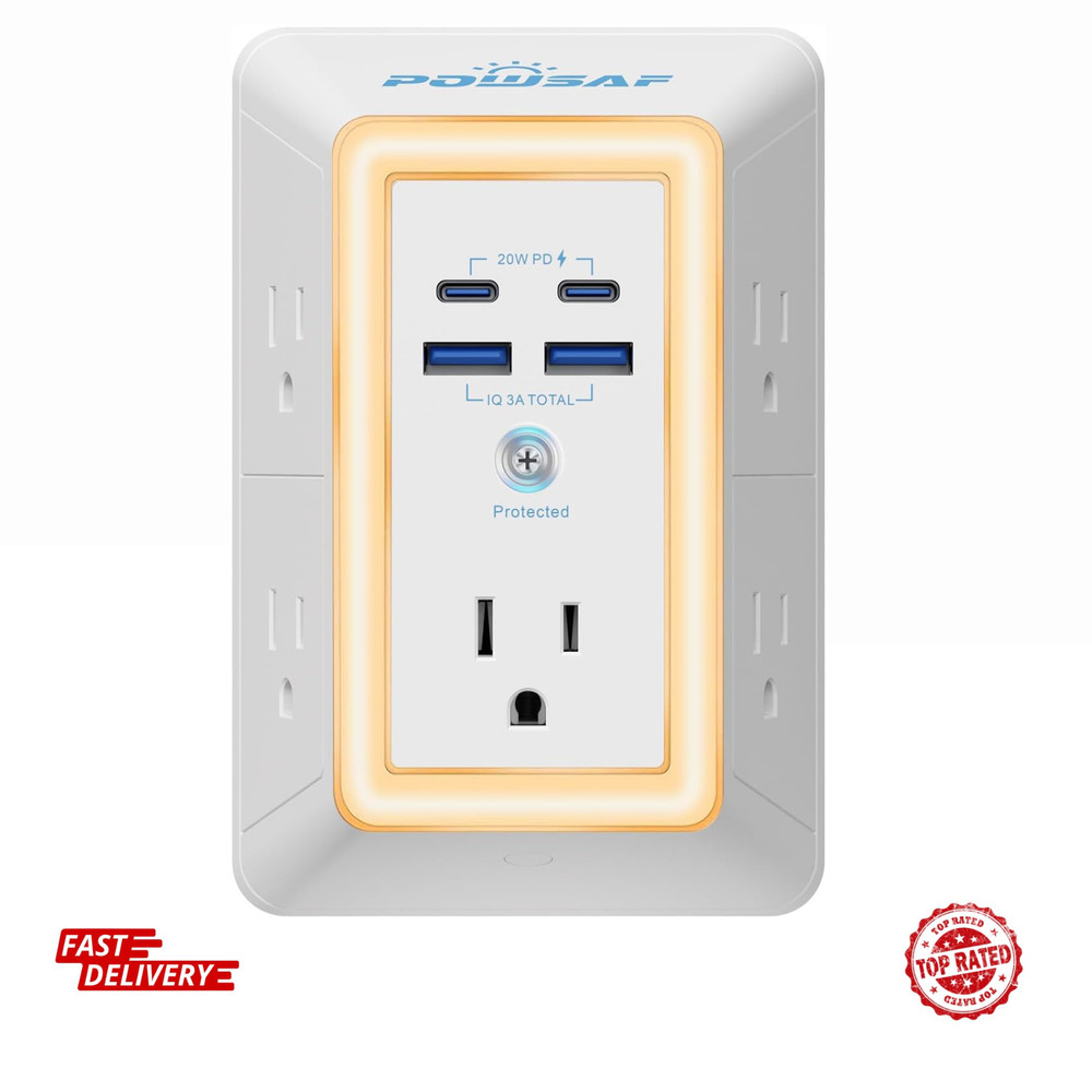 Multi Plug Outlet Surge Protector - POWSAF 5 Outlet Extender with 4 USB Ports(2