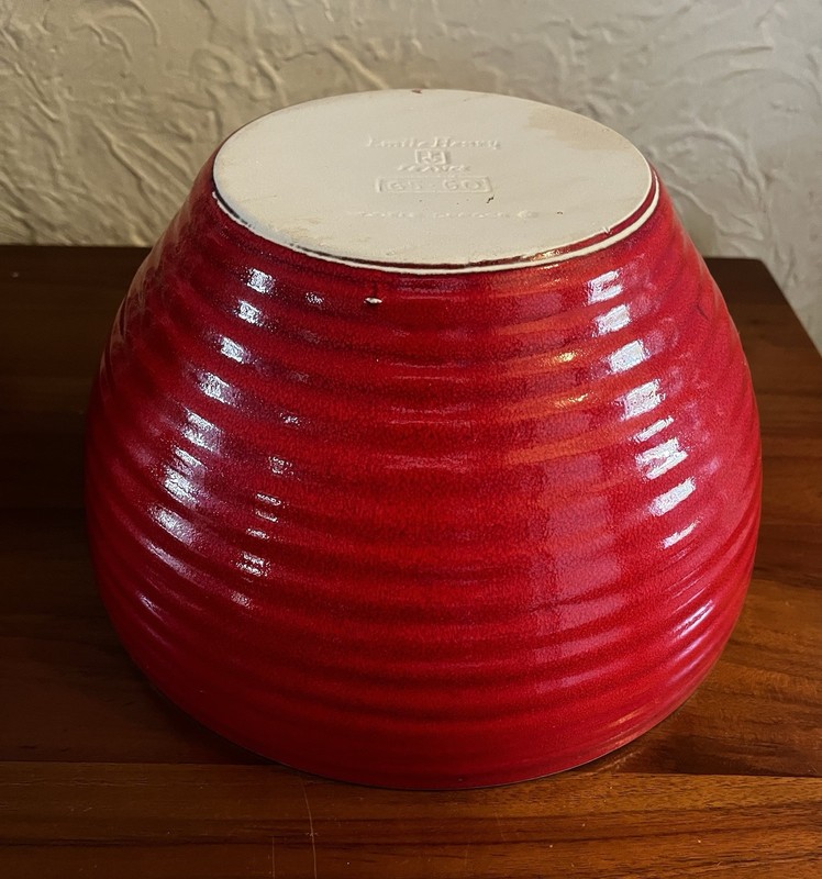 Emile Henry Large Red Ceramic Mixing Bowl Ribbed 5 Quart France #6560 Stoneware gallery