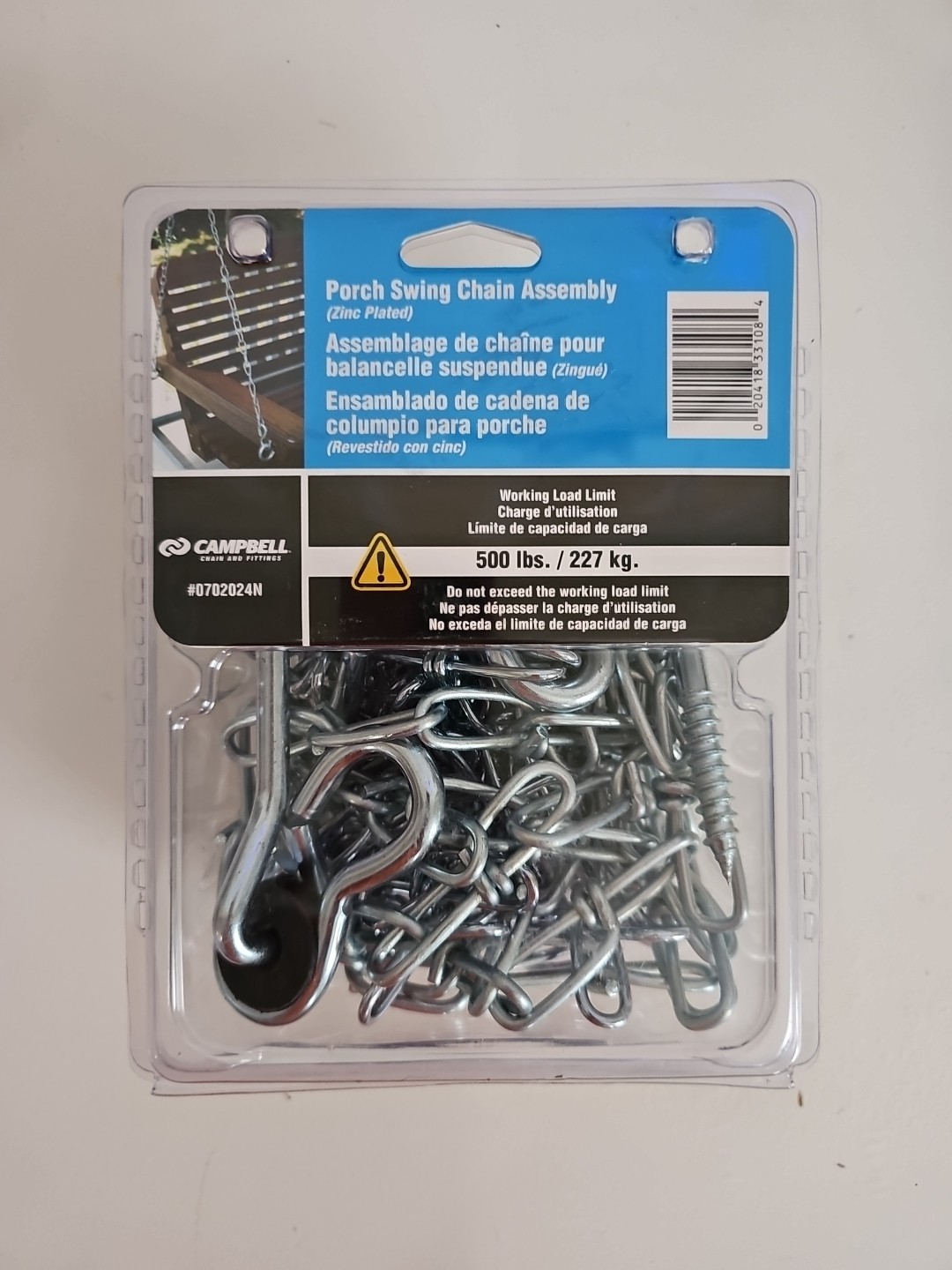 Porch Swing Hanging Chain Kit Assembly Ceiling Hooks 500 LB Max Load gallery