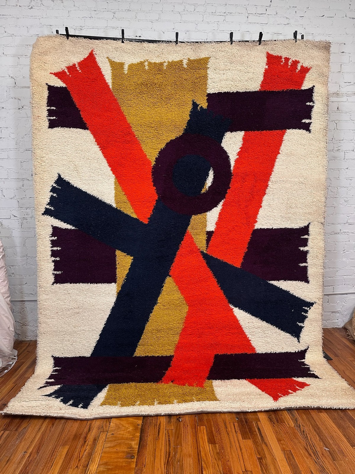 70's Ege Rya Vanguard Blue Orange Purple Scarves Cream UNUSED Wool Rya Rug MCM gallery