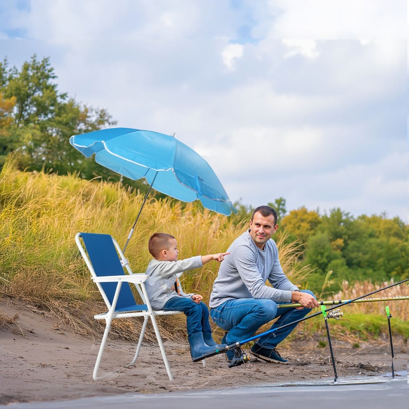 1 PCS Protable Folding Blue Beach Chair with Umbrella 265 LBS Capacity Outdoor gallery