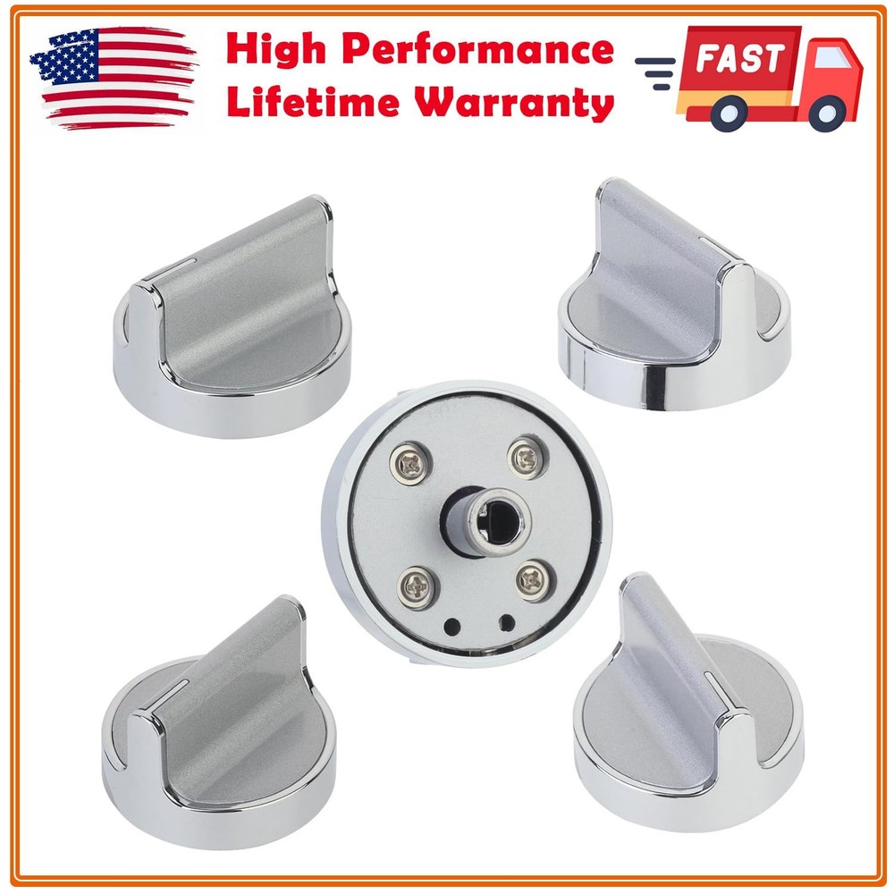 5x Gas Stove Burner Control Knobs W10594481 Stainless Steel for Whirlpool Gas Co