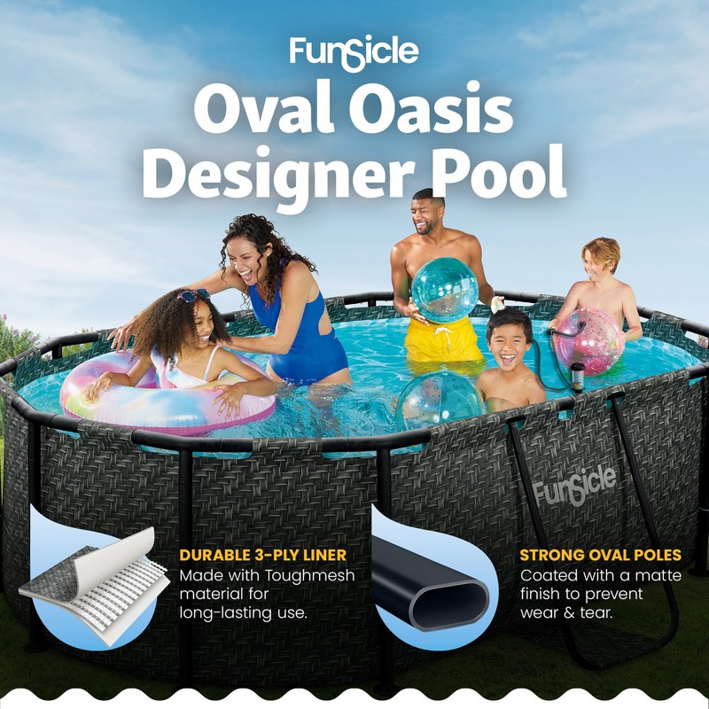 Funsicle 9'10" Oasis Designer Oval Above Ground Pool w/ Pump, Dark Herringbone gallery